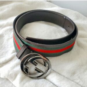 Gucci Web Stripe GG Interlocking Buckle Belt 90/36